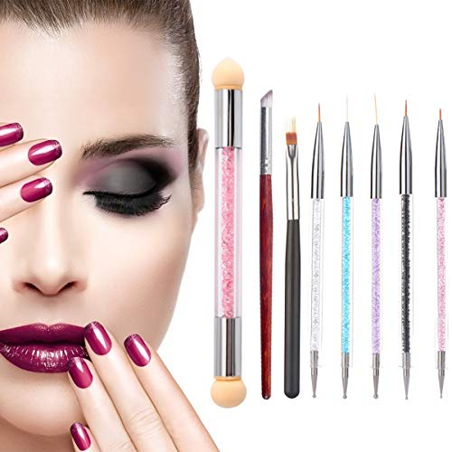 8 Stück Nagel Pinsel Set, Acryl Doppel-Ende Nail Art Pinsel Set, Nail art Schwamm und Tupfpinsel, Nail art Pinsel Set Nail Art Liner Pinsel Dotting Tool für DIY Nail Art Design