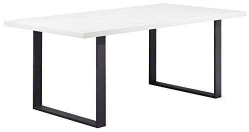 i-flair Esszimmertisch Macon 220x100 cm Kufentisch Holztisch Esstisch Kufengestell Tisch mit Tischplatte und Kufen - Weiß + Schwarz