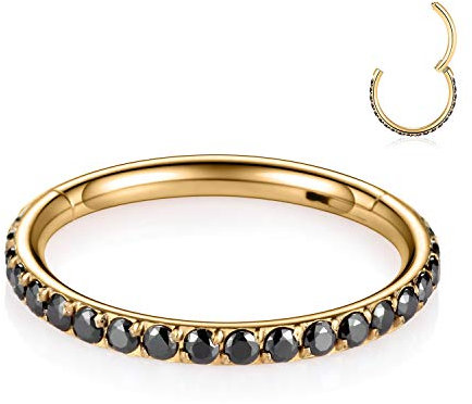hengkaixuan 18G Septum Clicker Ring Daith Ohrringe Muschelschmuck Nahtloser Clicker Ring Chirurgischer Stahl Turm Tragus Muschel Piercing Schmuck Kleiner Creolenohr Nasenring Gold 8mm Schwarz CZ
