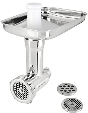grossag Edelstahl Fleischwolf Aufsatz kompatibel mit Kenwood Küchenmaschine spülmaschinenfest - Vorsatz Set Hackfleisch Zerkleinerer inkl. 3x Lochplatte Stopfer - Kenwood Zubehör 1385 KW 600