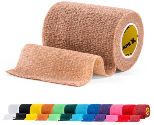 SPORTTAPE Self Adhesive Cohesive Bandage, Dog Bandage, Vet Wrap for Horses | 7.5cm x 4.5m - Beige | Cohesive Wrap for Compression | Football Sock Tape, Shin Pad Tape, Wrist & Ankle