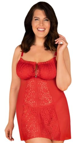 Obsessive Blossmina Chemise & Tanga, Rot, 6XL/7XL