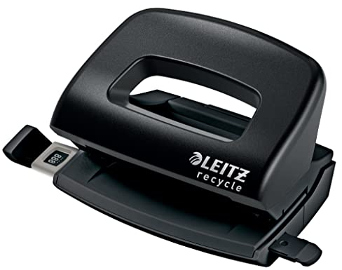Leitz Recycle NeXXt Mini-Locher, Für 10 Blatt A4, Stahl & recycelter Kunststoff, Recycle Serie, Schwarz, 50100095