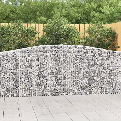 Tidyard Gabionen Zaun, Gabionenkörbe, Gabionen Säule, Steingabionen, Gabionen Wand, Gabione mit Hochbogen, 400x30x100/120 cm Verzinktes Eisen