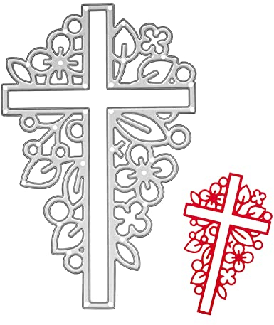 Stanzschablone Kreuz Blumen Metall Stanzformen zur Kommunion Taufe Dekoration Schneiden Prägeschablonen Prägung Schablone Stanzschablonen für Scrapbooking Foto Album Papier Karten Deko Kunst Basteln
