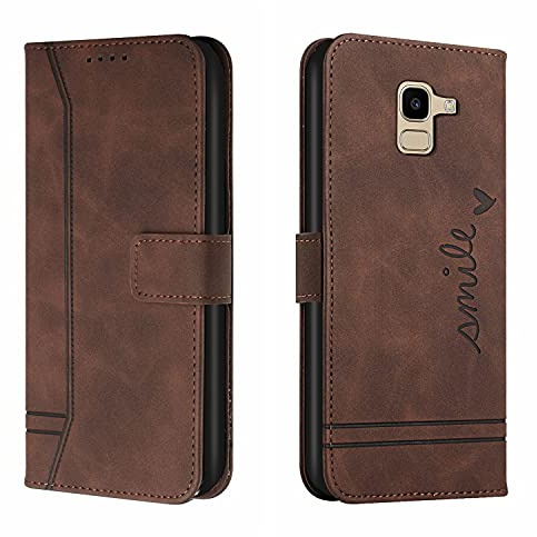 Trugox Handyhülle für Samsung Galaxy J6 2018 / J600 Hülle Klappbar Klapphülle mit Kartenfach Handytasche Handy Schutzhülle Tasche Leder Wallet Flip Case Slim Book Cover - Braun