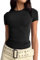 Cuptacc Tshirt Damen Sommer Skims Dupes Season Basic Tops für Mädchen Casual Kurzarm Eng T Shirt Schwarz Klein S 34-36