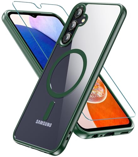 Fin2feel Magnétique Coque pour Samsung A15 avec Verre Trempé Protection Écran, 360 Degrés Étui de Protection Antichoc Militaire Souple TPU Bumper Housse Anti-Jaunissement Anti-Rayures Coque Galaxy A15