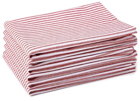 Encasa XO Baumwoll-Servietten Set mit 6 Stück | Rot tickend | Größe 45x45 cm | Tischservietten | Maschinenwaschbar & Wiederverwendbar