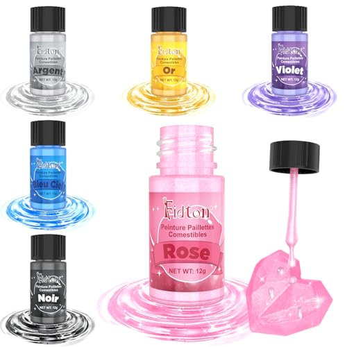 Paillettes Comestibles Liquide - Fidton 6 Couleurs de Paillette Alimentaire pour Cocktail, Paillettes Alimentaires Comestibles pour la Gâteaux, Paillette Comestible pour Fondant, Biscuit - 12 g