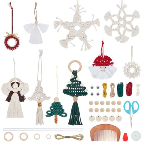 FREEBLOSS 10 Set Macrame Kit for Christmas Oranment Macrame Xmas Gnomes Hanging Ornament Kit DIY Christmas Tree Pendants Macrame Kits for Adults Beginners Macrame Supplies for Christmas Crafts