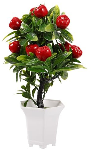 LOGOFUN Artificial Fruit Potted Plant Simulation Apples Tree Potted Plant Fake Apple Tree Bonsai for Home Tabletop Decorations - 12.85x7.86x5.9 Inch