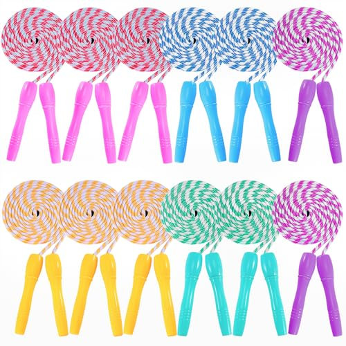 EXTRAPINS Lot de 12 cordes à sauter réglables pour enfants - Corde à sauter en nylon avec poignées en plastique - Multicolore - Pour l'école, l'entraînement en plein air et la salle de gym