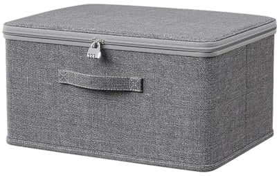 ACESOME Storage Box With Combination Lock, Collapsible Lid, Cationic Fabric Closet Organizer for Clothes, Jeans, T-shirts, Quilts, Sweaters (45 x 35 x 26 cm)