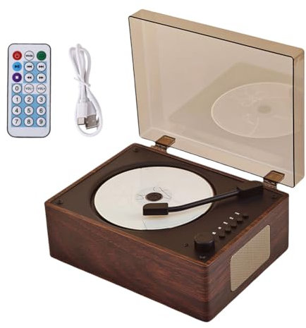 Portable CD Player Bluetooth with Speakers, Small Retro DVD Player with Remote Control, Supports USB/AUX/Type-C, Rechargeable Music Player, 3.5mm AUX Desktop CD Player for Home Office Decor (Walnut)