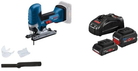 Bosch Professional 18V GST 18V-125 S (SDS-Sägeblatthalter, inkl. 1x Stichsägeblatt, Absaug-Set) + 18V Akku Starter-Set: 1x ProCORE18V 4.0Ah Akku + 1x ProCORE18V 5.5Ah Akku + GAL 1880 CV
