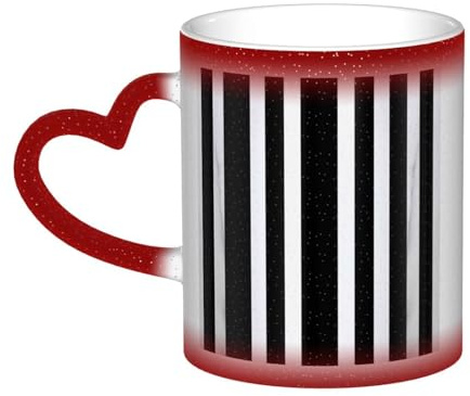 KDKJEDPEAF Black and-White Stripes Magic Color Changing Mug 11oz | Heat Sensitive Ceramic Coffee Cup Reveals Surprise Image | Gift for Her Him, Family, Friends (Black, Red, Blue)