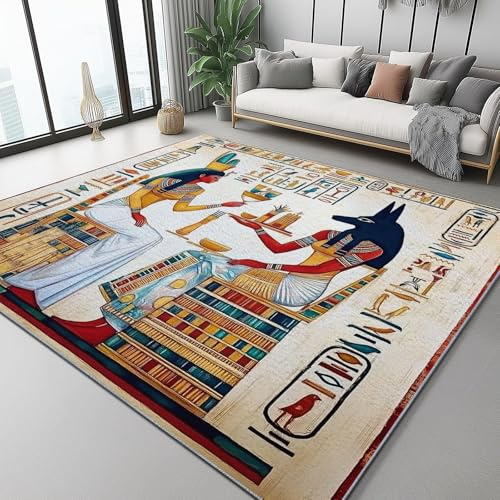 UUZEAI Retro Ägyptische Mädchen Wohnzimmer Größ Teppich Afrika Altes Ägypten Kultur rutschfest Teppiche für Schlafzimmer, Esszimmer, Büro Dekor, Waschbar Bodenmatte 240x330cm