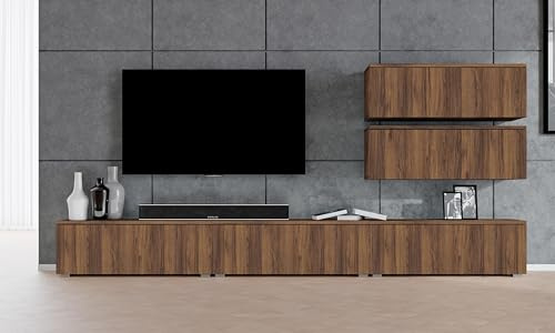 AXLIVING Lowboard TV modern Loriano Wohnwand 300 cm stehend Nussbaum Warmia