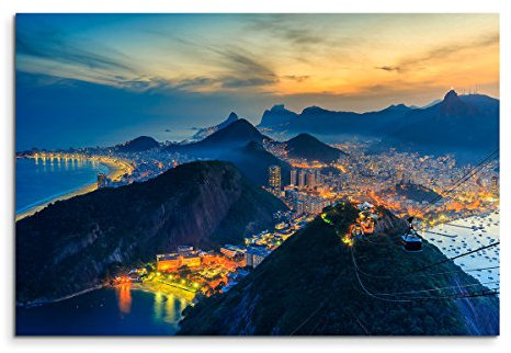 Sinus Art Wandbild 120x80cm Landschaftsfotografie – Copacabana Strand bei Nacht, Rio de Janeiro