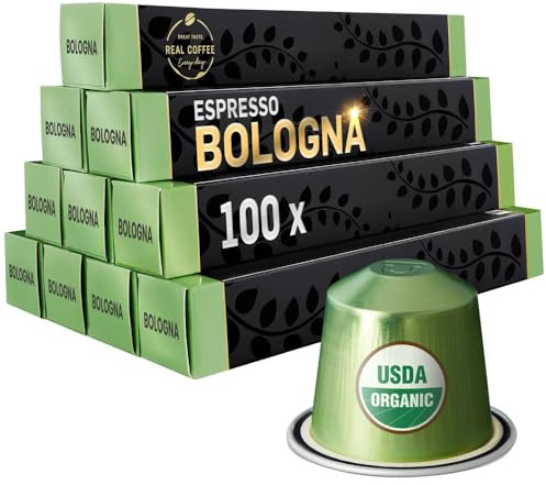 Organic Bologna Blonde Espresso: Organic and Fair Trade by Heart | Smooth & Light | Made by Real Coffee | 100 Capsules Compatible with Nespresso | No pesticides and chemicals