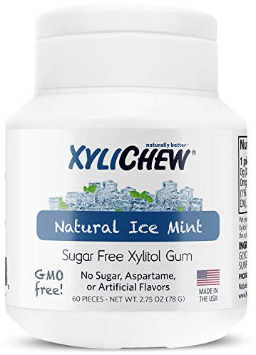 Xylichew 100% xylitol chewing gum gläser - non gmo, gluten, aspartam und zuckerfreier kaugummi -bad atem und mundtrockenheit 60 count ice mint