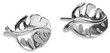 925 Sterling Silver Tropical Monstera Palm Leaf Stud Earrings, Botanical Jewellery, Leaf Gifts
