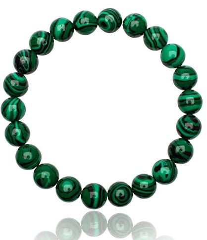 Unique Gems Chakra Malachit Armband für Damen und Herren Perlenarmband 8mm Naturstein Perlen Kugelarmband Heilsteine Yoga Meditation