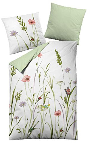 Dormisette Mako-Satin Bettwäsche Sommerwiese 1 Bettbezug 155 x 220 cm + 1 Kissenbezug 80 x 80 cm