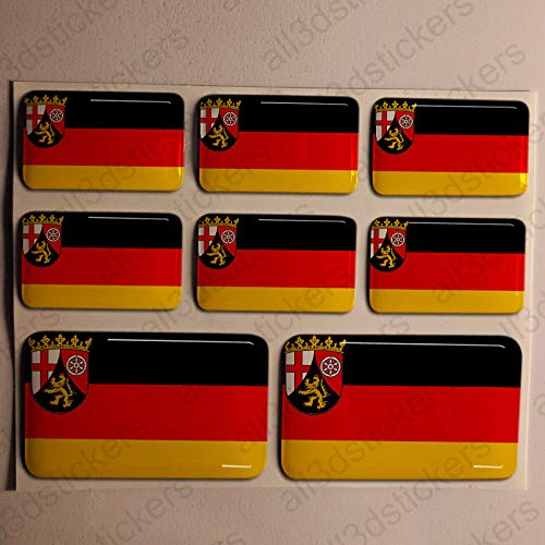 All3DStickers Aufkleber Rheinland-Pfalz Deutschland Flagge 8 x Flaggen von Rheinland-Pfalz Deutschland Rechteckig 3D Kfz-Aufkleber Gedomt Fahne