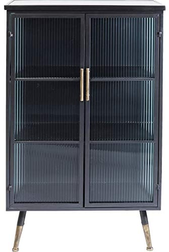 Kare Design Hochschrank La Gomera, Schwarz, Schrank, Vitrine, 2 Glastüren, Stahlgestell, Wohnzimmer, Schlafzimmer, Flur, 120x72x38 cm (H/B/T)