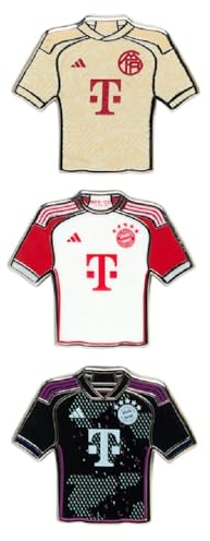 FC Bayern München Pin-Set - 3er Set Trikots - FCB Anstecker - Metall - Schmetterlingsverschluss - Unisex - Sport - Fußball - Fans - FC Bayern München-Anhänger