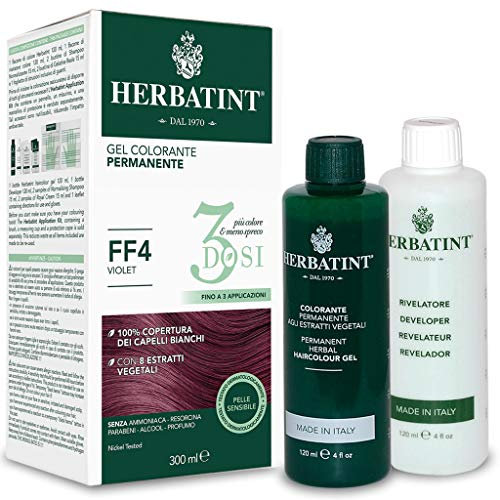 Herbatint - Gel Colorante Permanente - Colore FF4 VIOLET - (3 Dosi - 300 ml) | Senza Ammoniaca, con 8 estratti vegetali, adatto anche a pelli sensibili