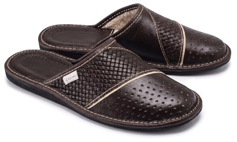 ESTRO Zapatillas De Casa De Hombre Pantuflas Casa Hombre Piel Genuina M66 (Marrón, numeric_40)