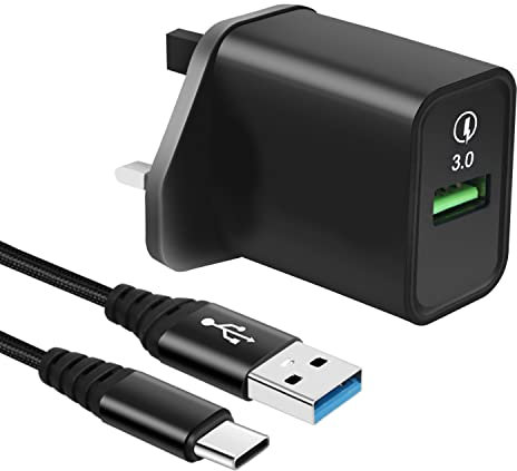 Fast Charger for Samsung Galaxy S9 S8 Plus A41 A52 5G A40 A8 A9 2018,A3 A5 2017,Sony Xperia 1 5 10 II,XA1 XA2,XZ3 XZ2 XZ1 Compact Premium,L3 L4,QC 3.0 USB Wall Plug,18W Phone Travel Adapter+2M C Cable