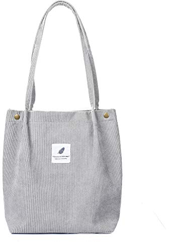 Etercycle Cord Umhängetasche Damen, Schultertasche Groß Cord Tasche Lässige Tote Handtasche Fashion Stofftasche für Alltag, Büro, Schulausflug und Einkauf - Grau