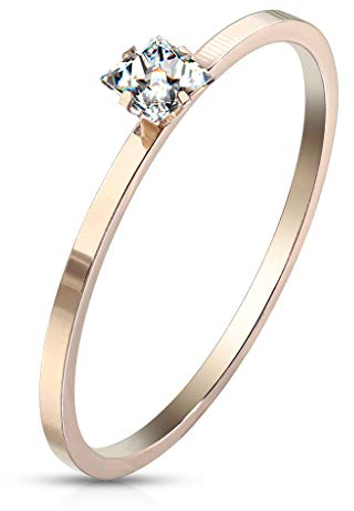 Paula & Fritz® Ring Damen Rose-Gold Quadratischer Zirkonia klar 316L Chirurgenstahl Größe 54 (17,2) Vorsteckring Partnerring Ehering Damenring Verlobung