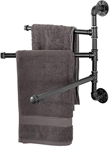 LHXY Porte-Serviettes Mural en Métal Fer Style Industriel Barre Porte-Serviette avec 3 Barres Rotatives Noir Sèche-Serviettes Toilettes Accessoirs pour Salle de Bain Cuisine, Installation à Vis