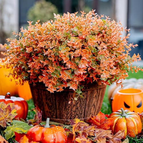 AXYLEX - Plantas artificiales para exteriores, arbustos de boj, 16 plantas falsas, resistentes a los rayos UV, no se decoloran, flores de otoño, jardín, porche, patio, decoración de Acción de Gracias