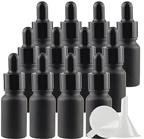 TIANZD 24 Pièces 15ml Flacons en Verre Noir Mat avec Pipettes, 15 ml Bouteilles Compte-gouttes en Verre Vides avec Bouchon à Vis Noir Pour Les Huiles Essentielles Aromathérapie