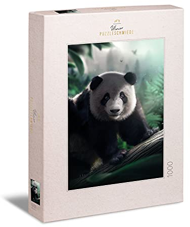Ulmer Puzzleschmiede - Puzzle „Panda im Bambuswald“ - Wildromantisches 1000 Teile Puzzle mit Tiermotiv – Der seltene Panda-Bär in Seiner Heimat in China - Tiere & Natur als exotische Puzzle
