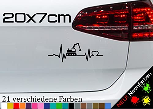 Herzschlag mit Bagger Sticker Baustelle Herz Baumaschine Excavator JDM 20x7cm in 21 Farben