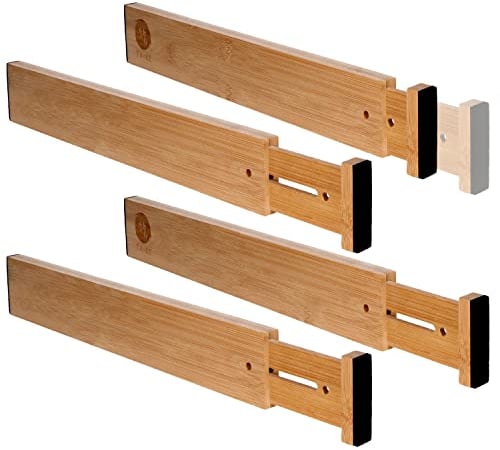 TAKE® Schubladentrenner verstellbar 4Stk. [42-56cm] I Schubladenteiler 100% Natur-Bambus I Gefedertes Schubladen Trennsystem I Schubladen Ordnungssystem Küche I Schubladen Organizer,Drawer Dividers