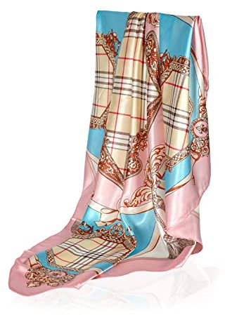 GLORIS Seidenschal Damen Elegante 90x90cm Seidentuch Haare Seidentuch Damen Halstuch Damen Seide Elegant Satintuch Halstuch Seide Damen Bandana Tuch Kopftücher Damen Ansatz Scarf Bandana (Pink Cell)