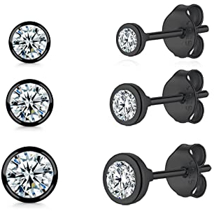 Damen Ohrstecker Silber 925 Schwarz Gold-3 Paar Klein Sterling Silber Ohrstecker Ohrringe Set mit Zirkonia Knorpel Funkelnd Unendlichkeit Ohrstecker Schmuck für Damen Herren Geschenke 2/3/4mm