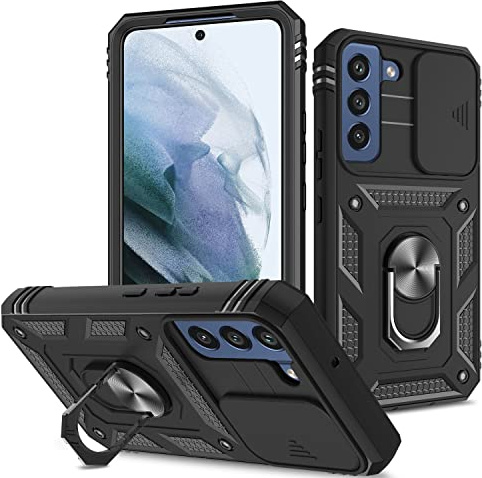 DAWEIXEAU Coque Galaxy S22,Antichoc Support Protection Housse avec Lentille Coulissante Couverture Étui pour Samsung Galaxy S22 (Noir)