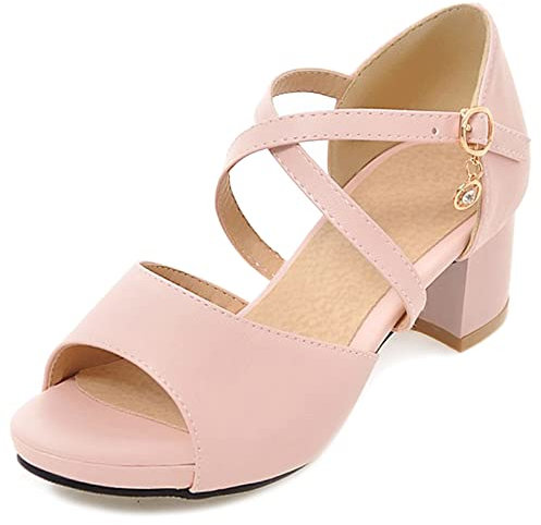 Sandali col Tacco Donna, Sandali Peep Toe Eleganti Tacco a Blocco Vestito Sandali con Plateau Fibbia Criss Cross Strap, 6589Lrm Rosa Numero 32 EU