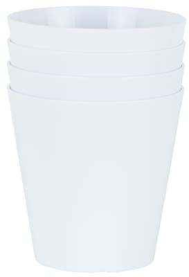 Wham Studio 4 x 16cm Round Plastic Flowerpot Planters | Ideal for Home, Office, Kitchens, Bathrooms, Gardens | Suitable for Indoor & Outdoor Use | Made in the UK - Ice White