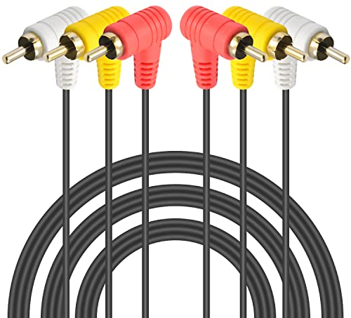 Duttek 90 Degree Right Angle RCA Audio/Video Cable,3 Male to 3 Male RCA Splitter composite video audio A/V AV cable Suitable for 3RCA port between the audio signal or video signal transmission(1.5M)
