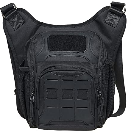 KAUKKO Canvas Taktisch Jahrgang Brusttasche Männer Frauen Tactical Schultertasche für Wandern Camping Radfahren,Schwarz-fh03-3